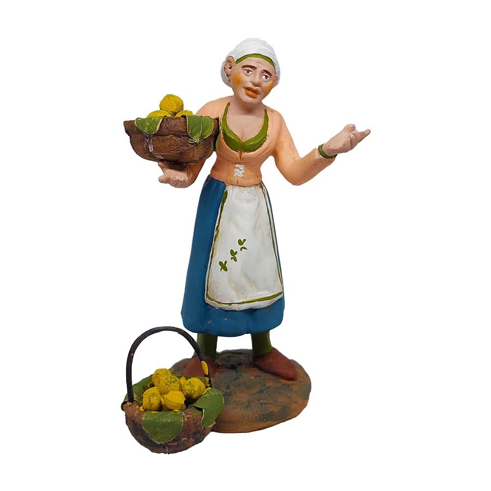 Pastore statuina Donna con cesto di limoni 12cm di terracotta con accessori