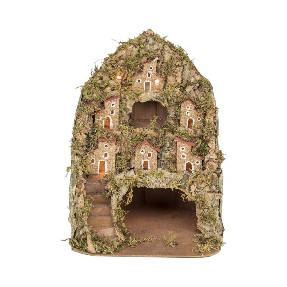 Presepe paesaggistico napoletano artigianale con luci led 25x25x30 cm