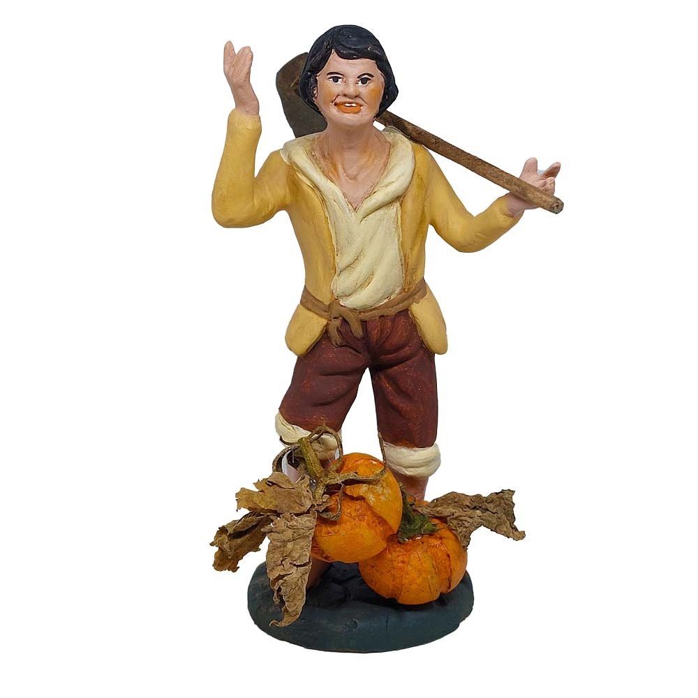 Pastore statuina Contadino con zucca 12cm di terracotta con accessori