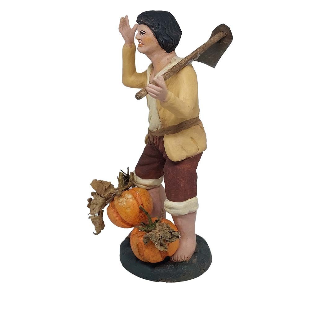 Pastore statuina Contadino con zucca 12cm di terracotta con accessori