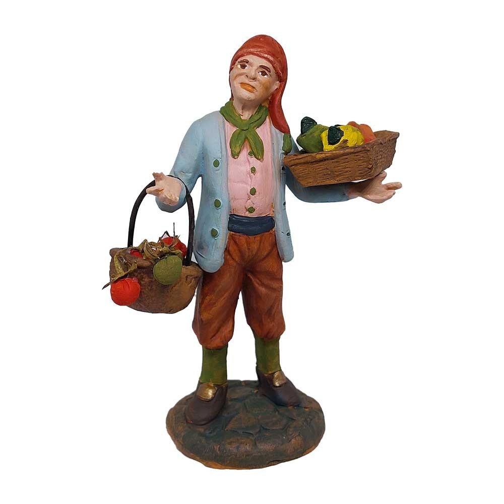 Pastore statuina Uomo con peperoni e pomodori 12cm di terracotta con accessori