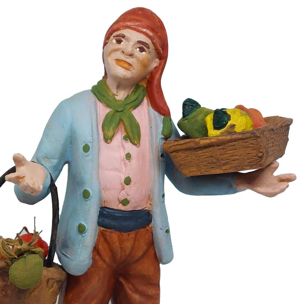 Pastore statuina Uomo con peperoni e pomodori 12cm di terracotta con accessori
