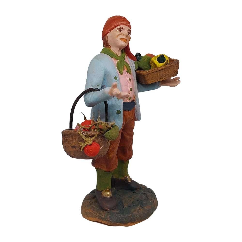Pastore statuina Uomo con peperoni e pomodori 12cm di terracotta con accessori
