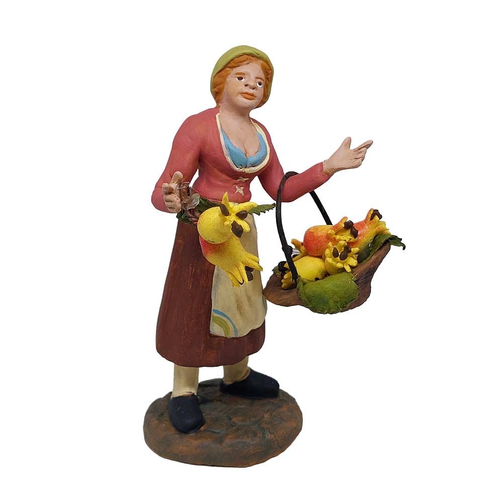 Pastore statuina Donna con melograni 12cm di terracotta con accessori