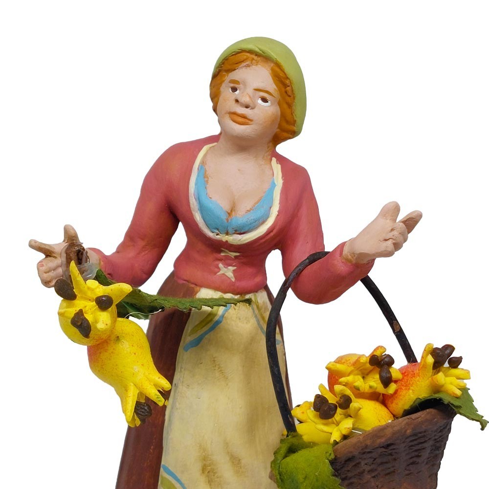 Pastore statuina Donna con melograni 12cm di terracotta con accessori