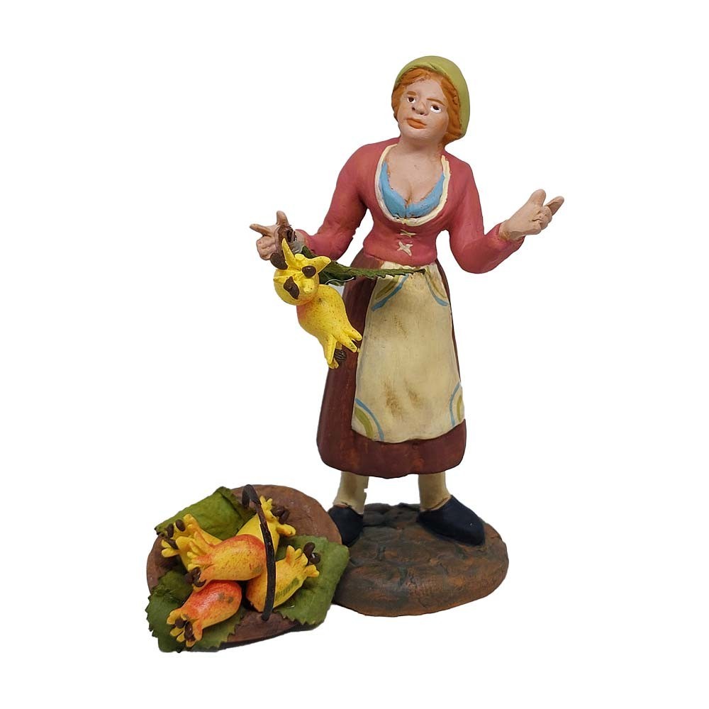 Pastore statuina Donna con melograni 12cm di terracotta con accessori
