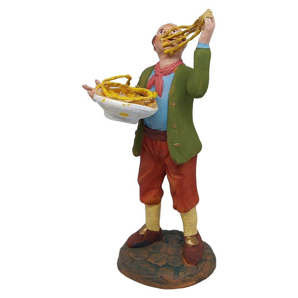 Pastore statuina Uomo che mangia spaghetti 12cm di terracotta con accessori