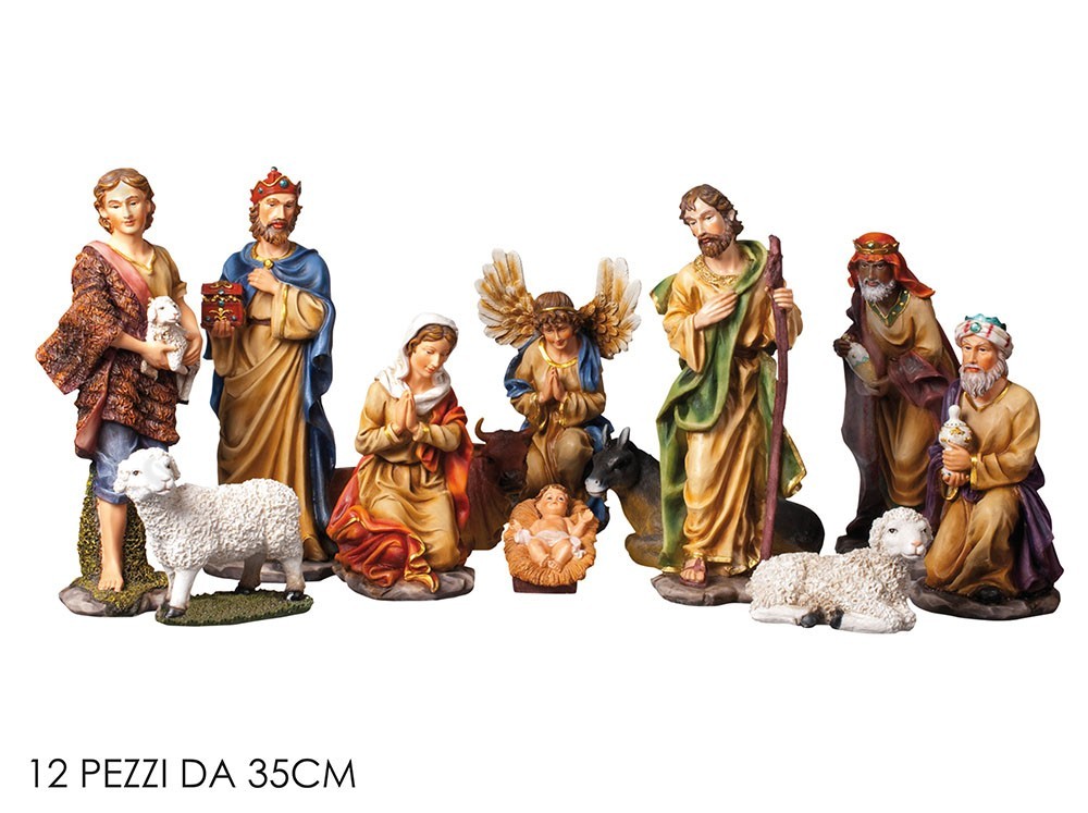 Pastori statuine Set Natività 35 cm di resina 12Pz per presepe