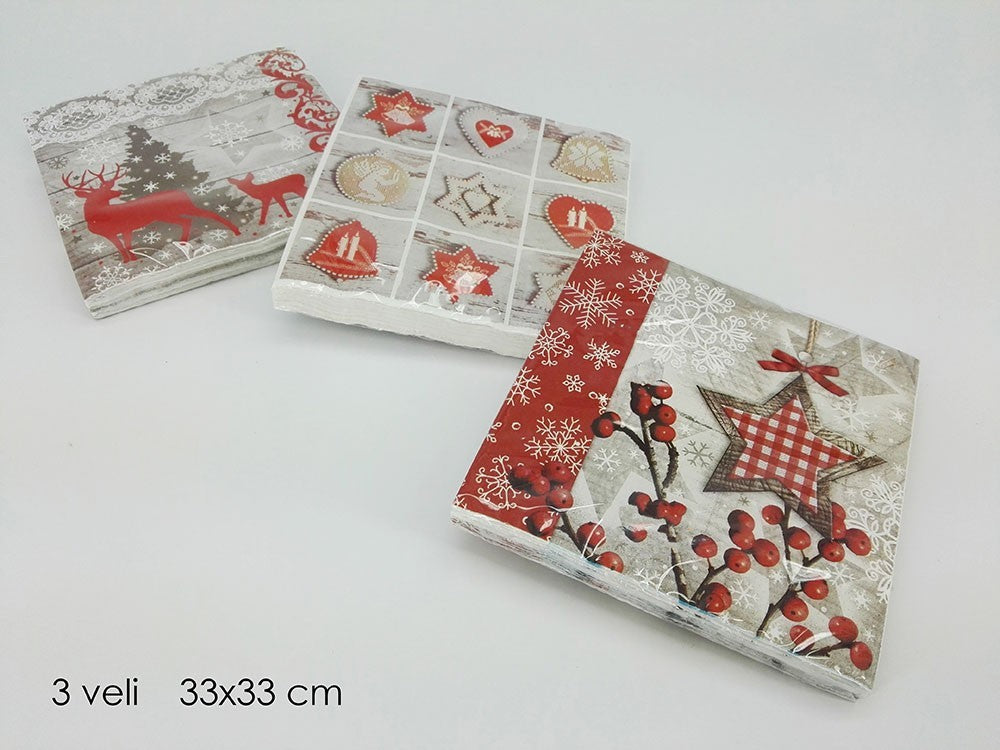 Tovaglioli di carta Natalizi 33x33cm 3veli 15Pz