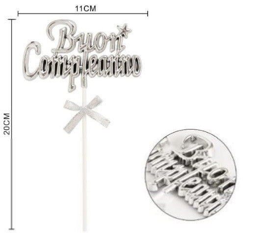 Cake Topper Buon Compleanno Argento
