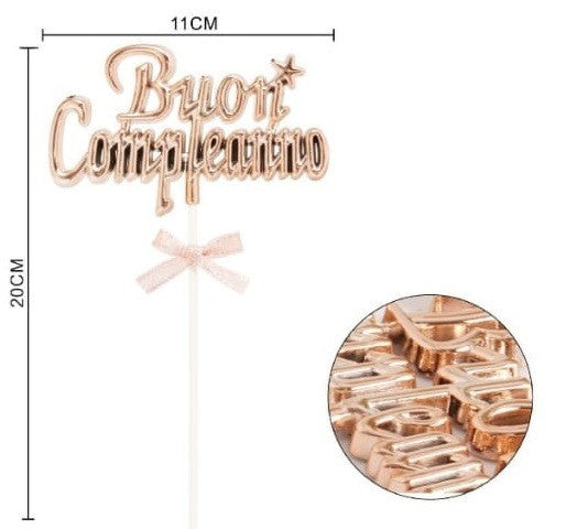 Cake Topper Buon Compleanno Rosa Gold