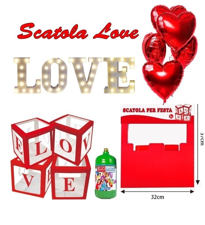 Scatola Love Rossa con cuori e lettere led per San valentino
