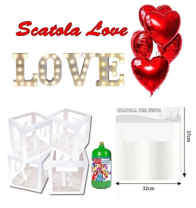 Scatola Love Bianca con cuori e lettere led per San valentino