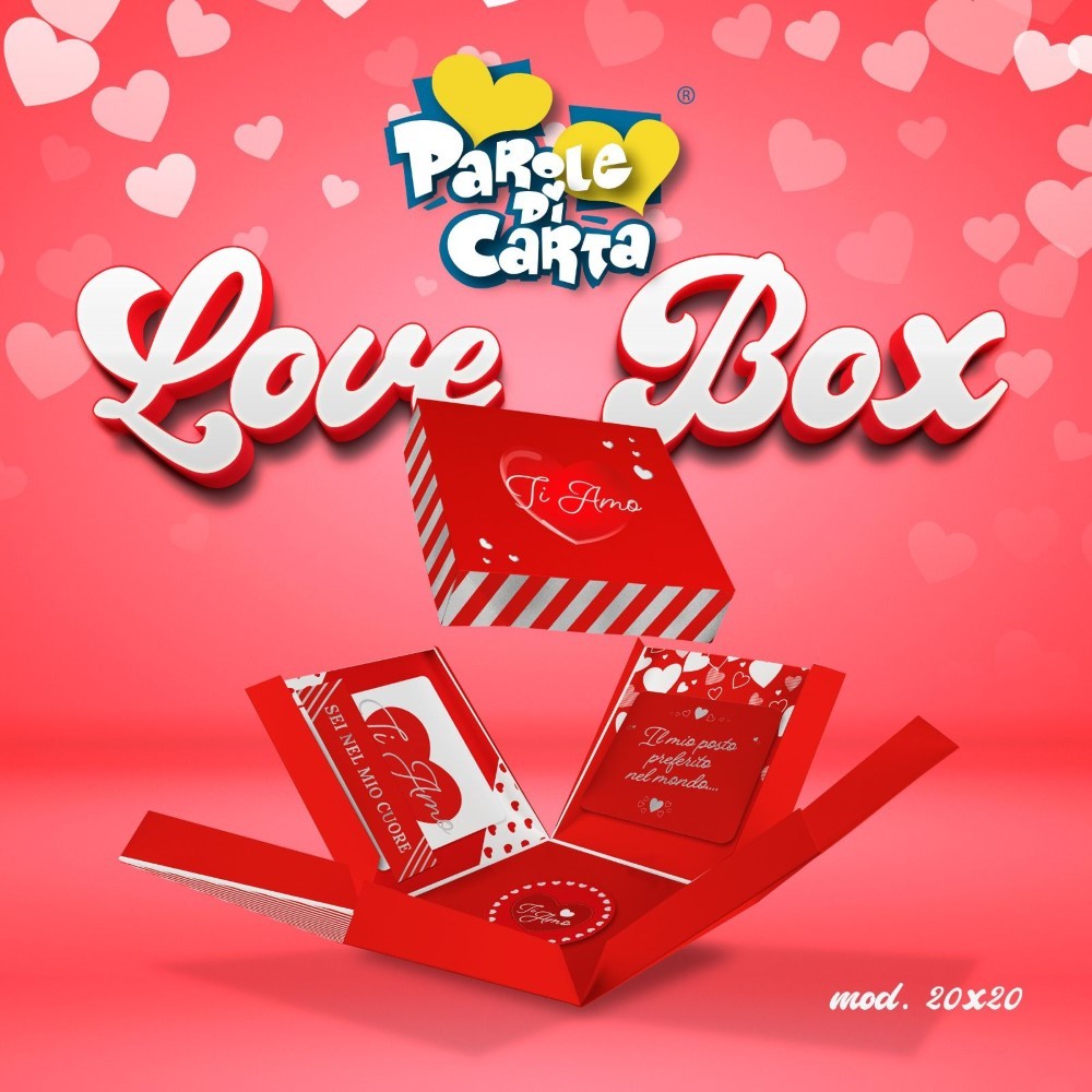 Scatola a sorpresa per San Valentino Love Box Rossa scritta Ti Amo 20x20cm
