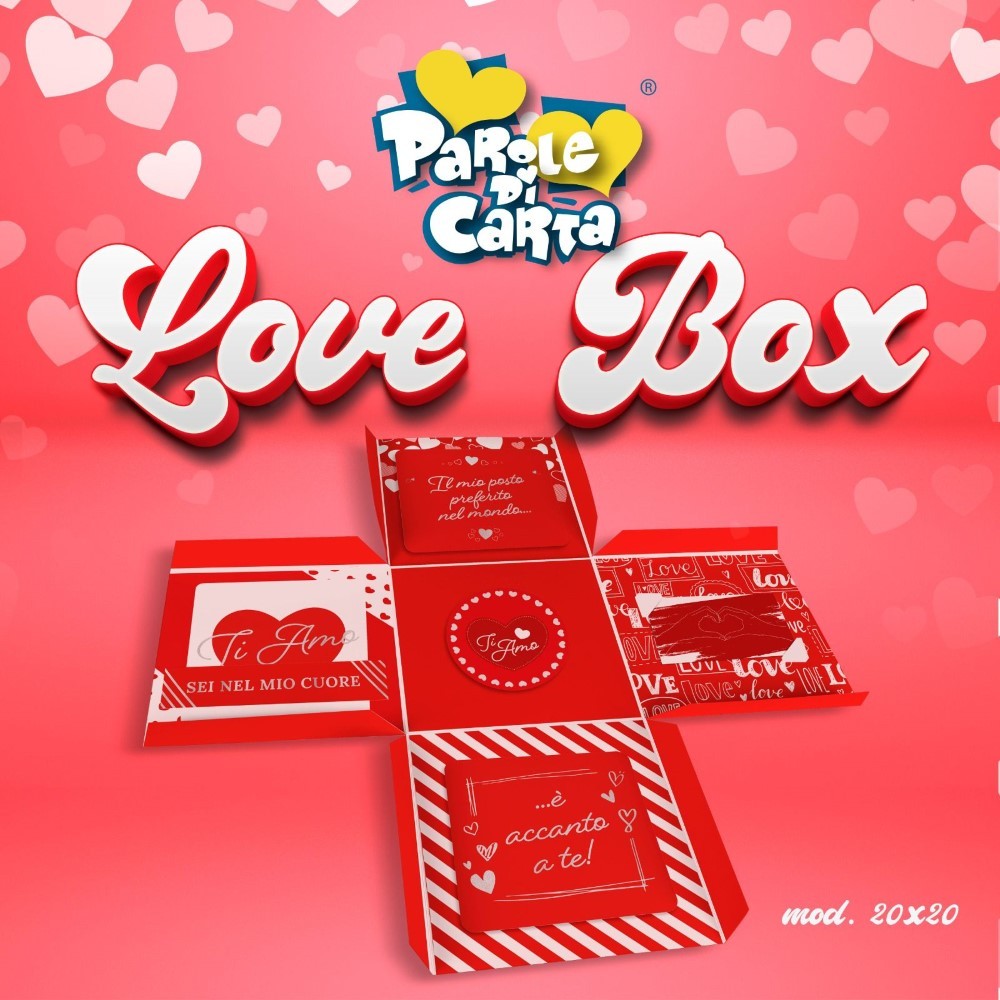 Scatola a sorpresa per San Valentino Love Box Rossa scritta Ti Amo 20x20cm