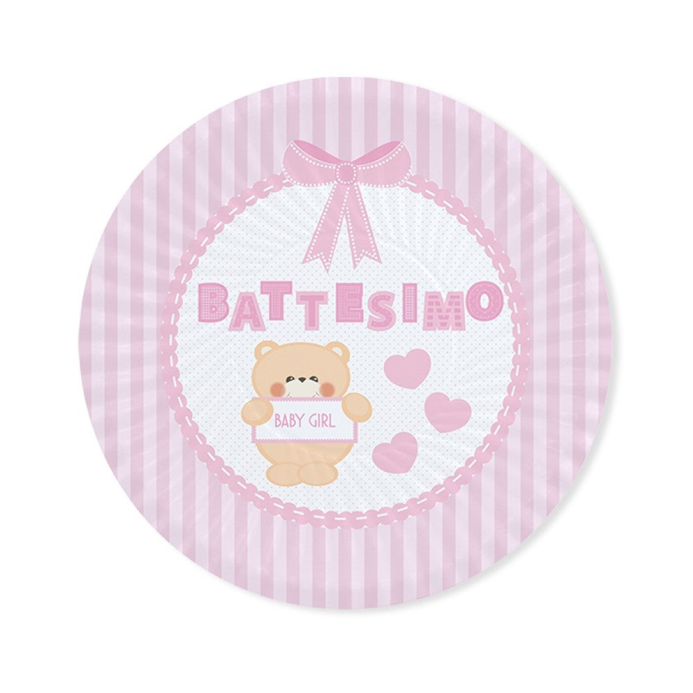 Piatti di carta 24cm Battesimo Teddy Rosa 8pz
