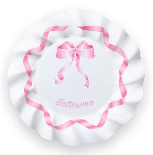Piatti di carta 20cm Battesimo Rosa 8pz
