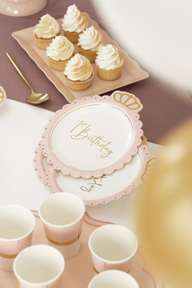 Piatti di carta con corona 20cm First Birthday Girl 8pz