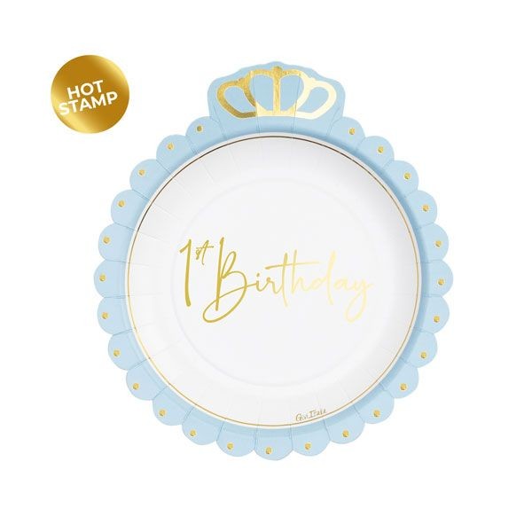 Piatti di carta con corona 20cm First Birthday Boy 8pz