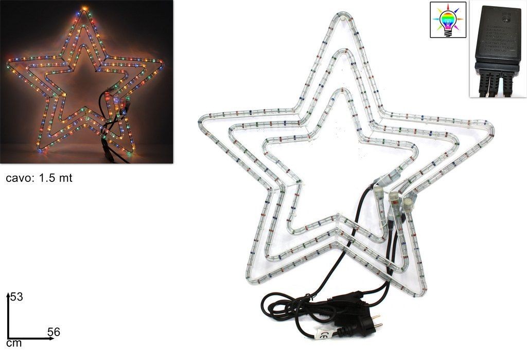 Stella tripla luminosa con giochi di luce multicolor 53x56cm