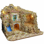 Presepe paesaggistico napoletano artigianale con luci e cascata 50x40x37 cm