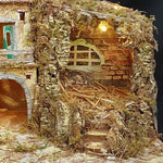 Presepe paesaggistico napoletano artigianale con luci e cascata 50x40x37 cm