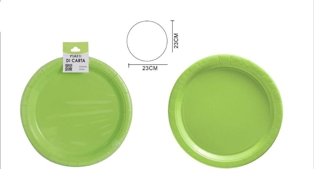 Piatto di carta verde chiaro 23 cm 20pz