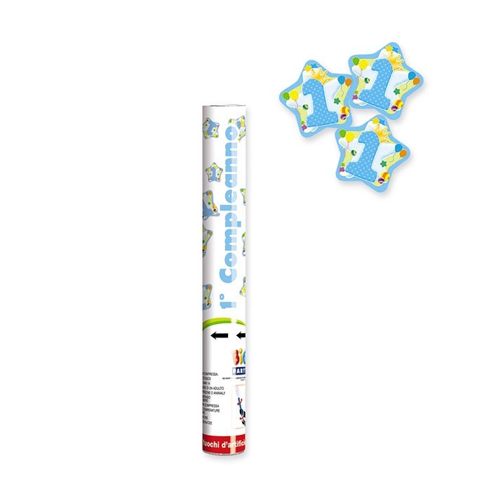 Cannone sparacoriandoli Primo compleanno celesti 30 cm