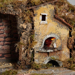 Presepe Napoletano artigianale con luci mulino a vento e cascata L76xH53XP54