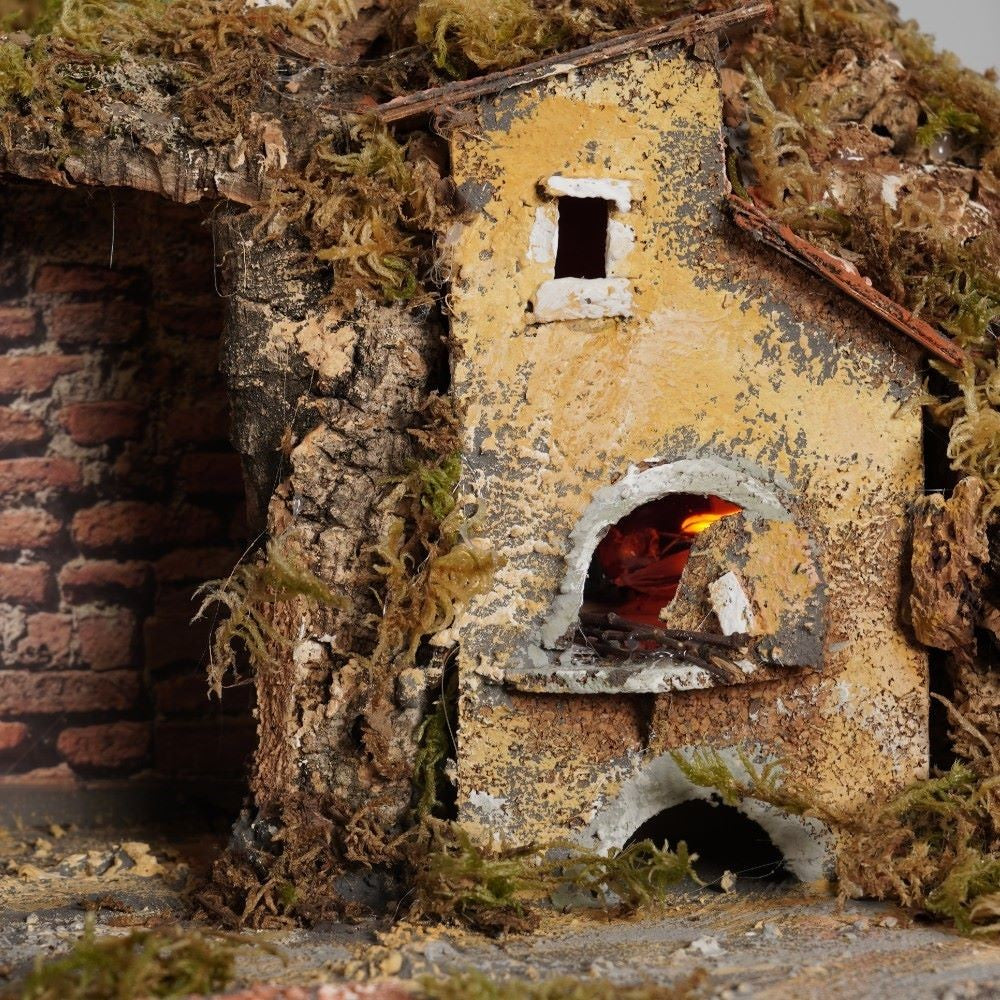 Presepe Napoletano artigianale con luci mulino a vento e cascata L76xH53XP54