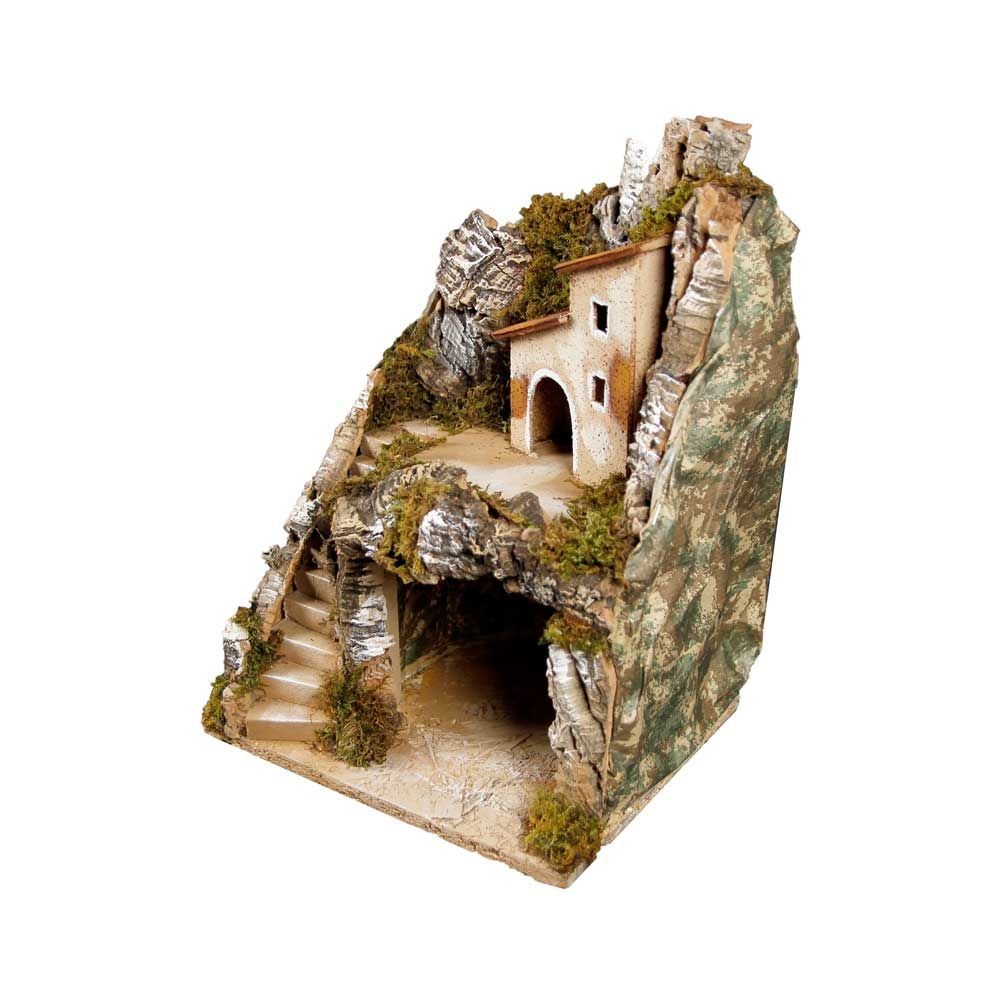 Presepe paesaggistico napoletano artigianale con luci H33 L24.50 P20