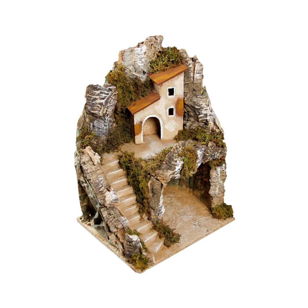 Presepe paesaggistico napoletano artigianale con luci H33 L24.50 P20