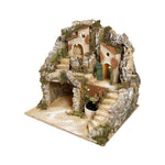 Presepe paesaggistico napoletano artigianale con luci e fontana H43 L40 P35 cm