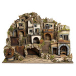 Presepe paesaggistico napoletano con luci forno fontana mulino H69 L89.50 P60 cm