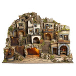 Presepe paesaggistico napoletano con luci forno fontana mulino H69 L89.50 P60 cm