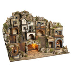 Presepe paesaggistico napoletano con luci forno fontana mulino H69 L89.50 P60 cm