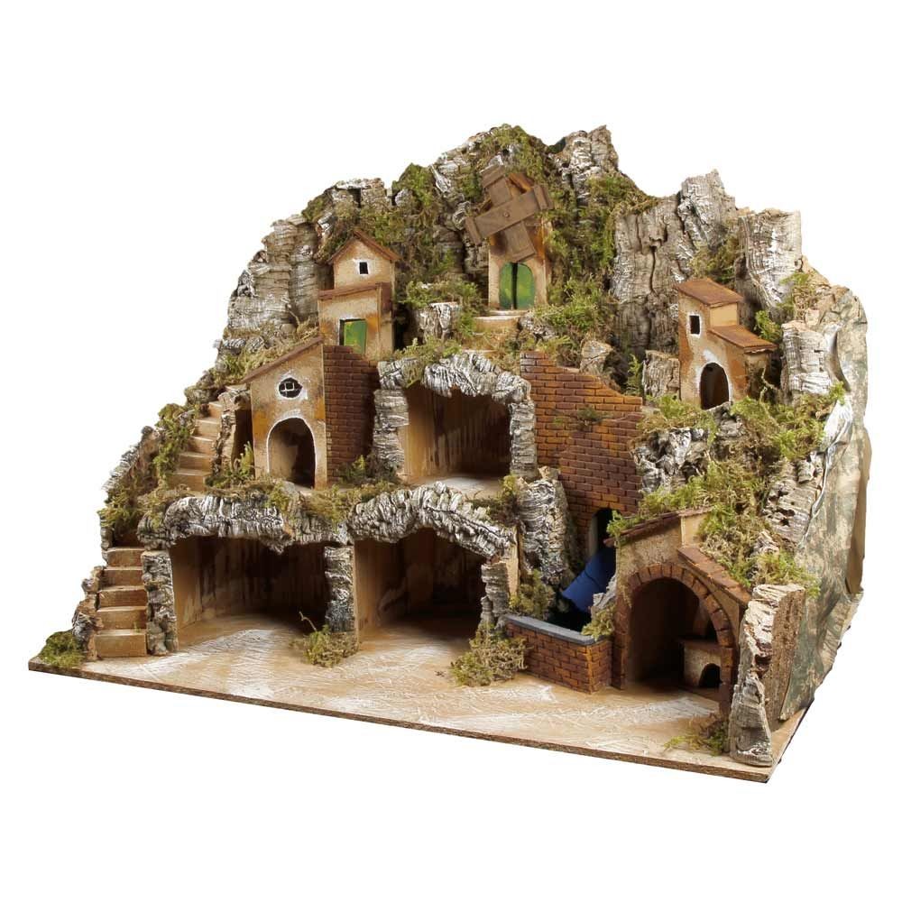 Presepe paesaggistico napoletano con cascata forno e mulino H60 L80 P60 cm