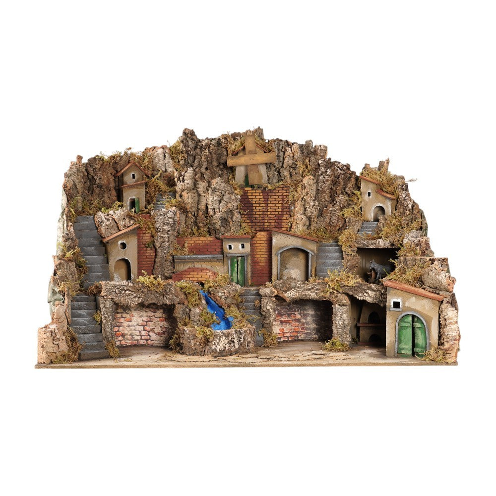Presepe paesaggistico napoletano con cascata macina e mulino H72 L100 P70 cm