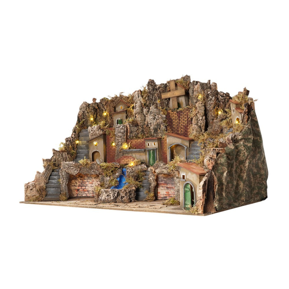 Presepe paesaggistico napoletano con cascata macina e mulino H72 L100 P70 cm