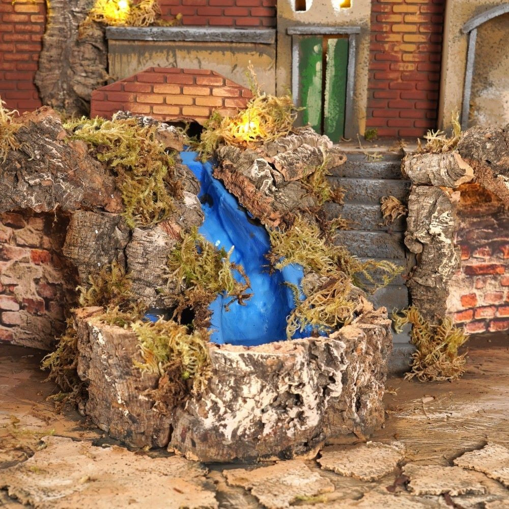 Presepe paesaggistico napoletano con cascata macina e mulino H72 L100 P70 cm