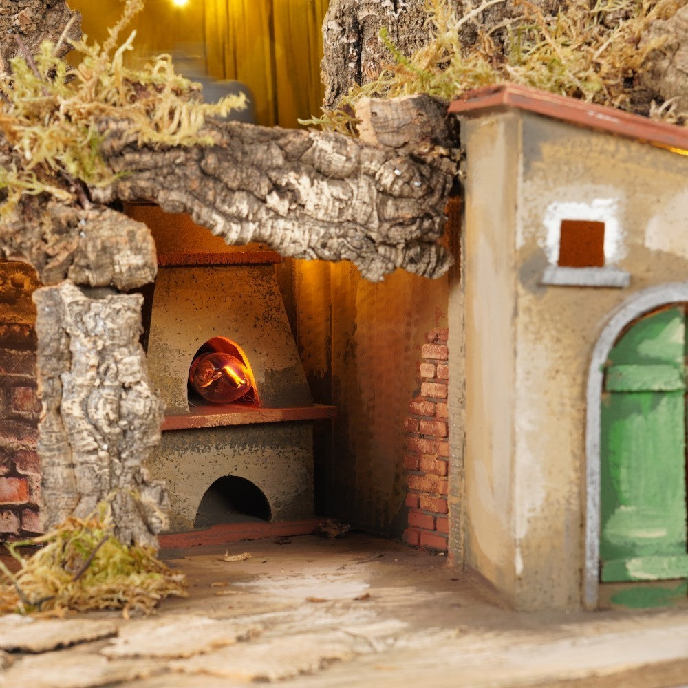 Presepe paesaggistico napoletano con cascata macina e mulino H72 L100 P70 cm