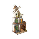 Presepe artigianale napoletano con luci e mulino H52 L25 P21 cm
