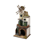 Presepe artigianale napoletano con luci e mulino H52 L25 P21 cm
