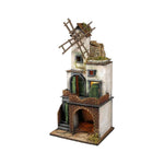 Presepe artigianale napoletano con luci e mulino H52 L25 P21 cm