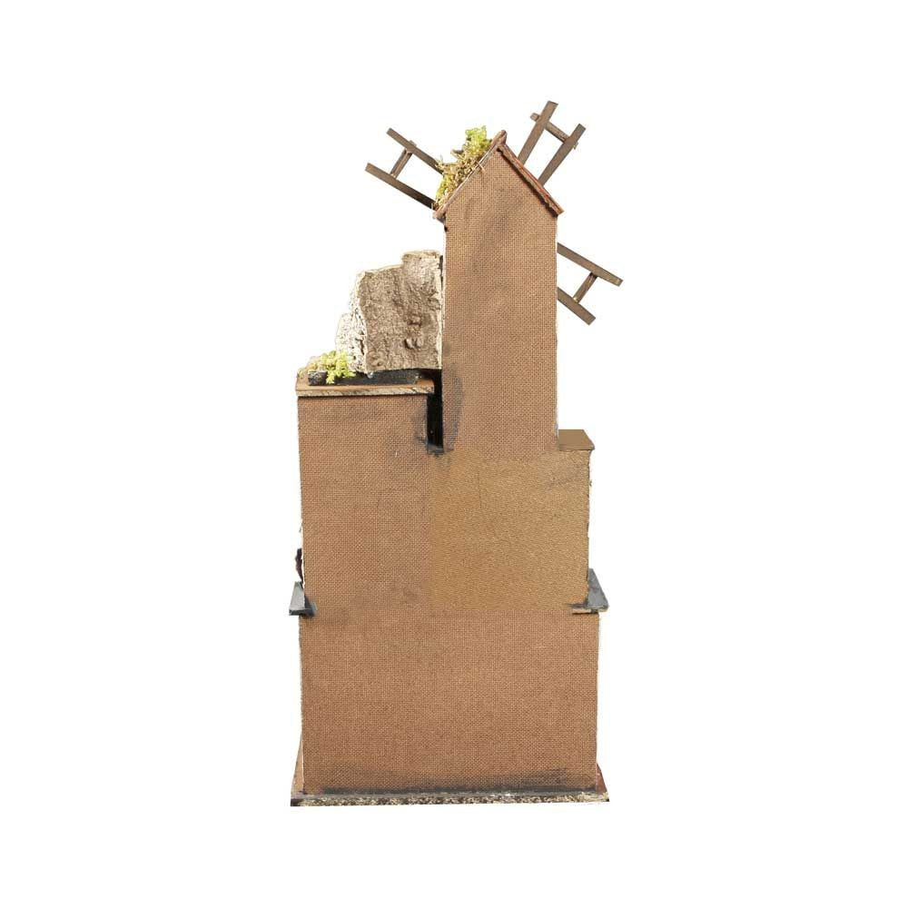 Presepe artigianale napoletano con luci e mulino H52 L25 P21 cm