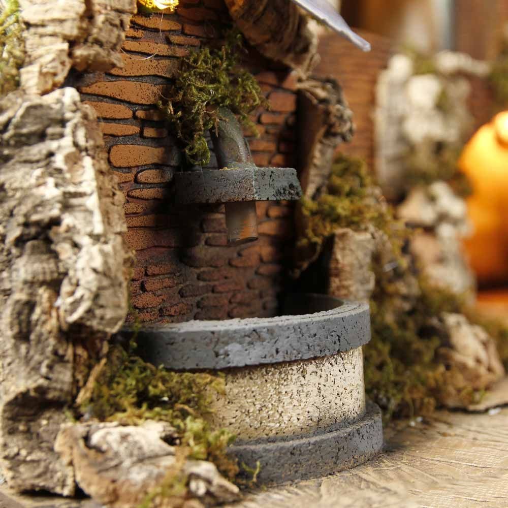 Presepe paesaggistico napoletano con luci forno fontana mulino H69 L89.50 P60 cm