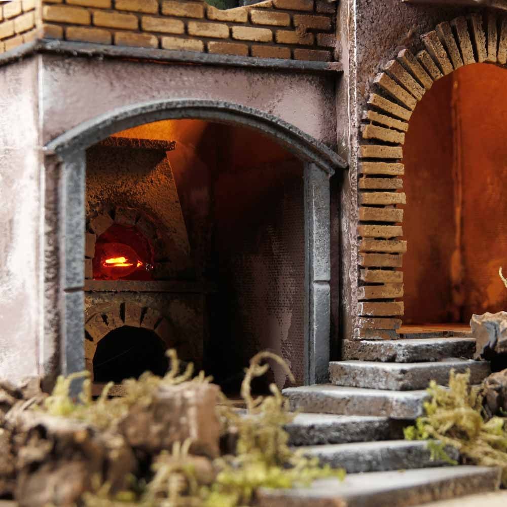 Presepe paesaggistico napoletano con fontana forno e mulino H76 L80 P60 cm