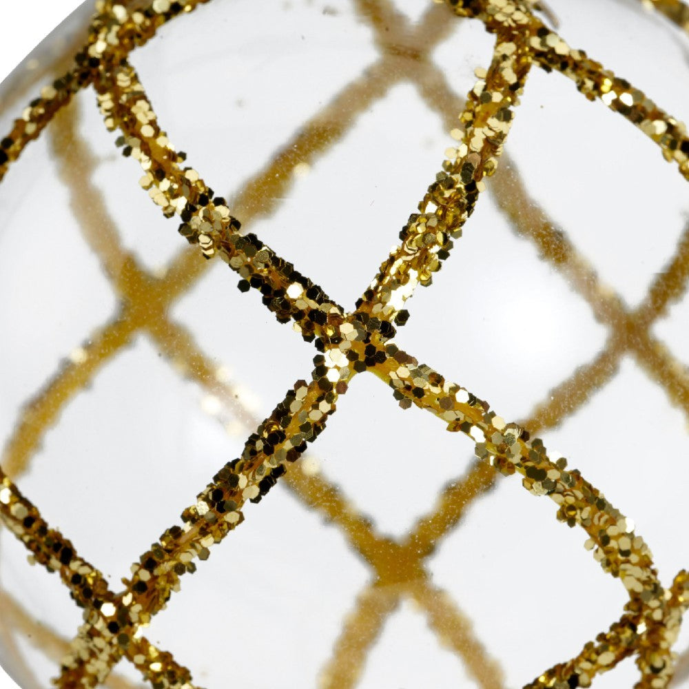 Pallina in vetro trasparente con decoro dlitter oro 3Ass