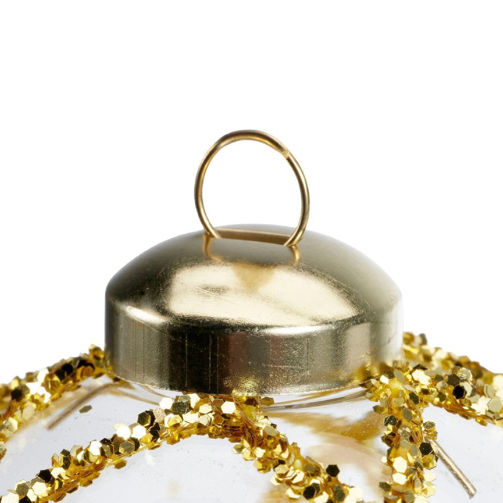 Pallina in vetro trasparente con decoro dlitter oro 3Ass