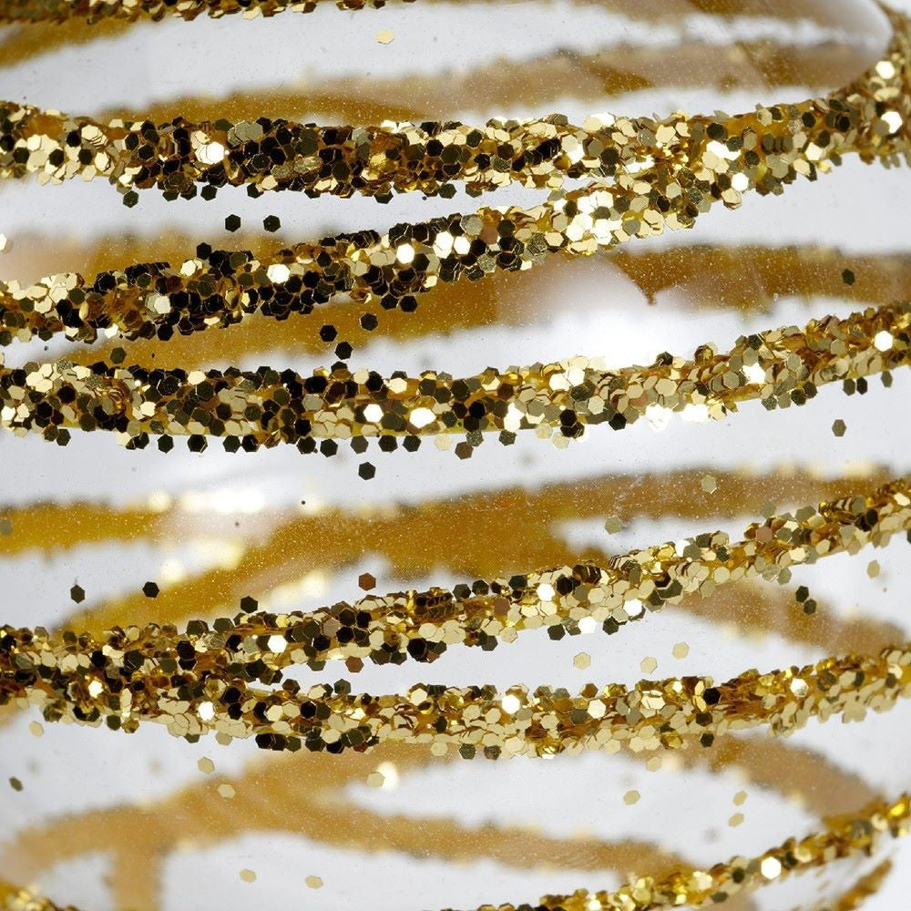 Pallina in vetro trasparente con decoro dlitter oro 3Ass